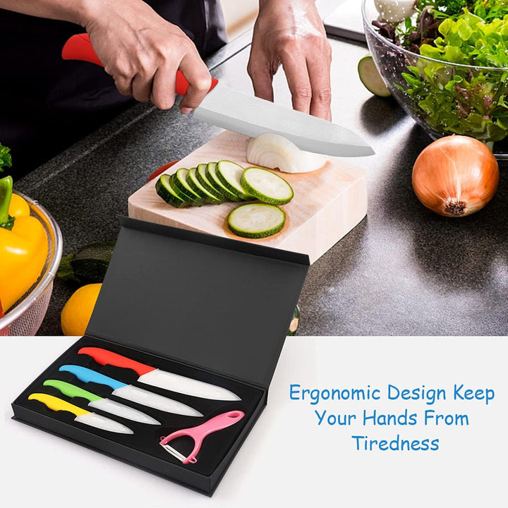 Ballery Keramikmesser Set, Kochmesser Sets mit 4 Keramikmesser und 1 Sparschäler mit Ergonomischem G