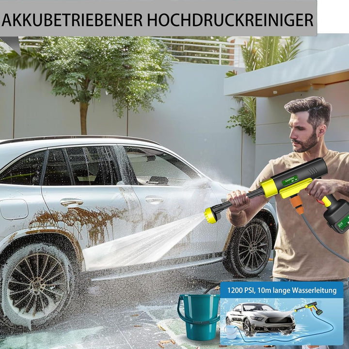 Akku Hochdruckreiniger, Tragbar Hochdruckreiniger mit 1200 PSI, Direkt an Den Wasserhahn Anschliessb