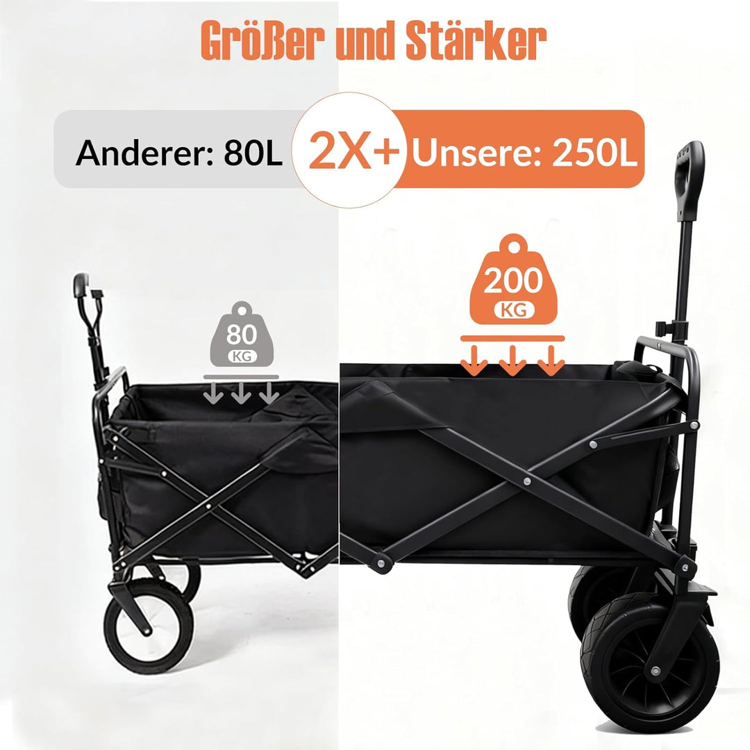 Sanycasa Bollerwagen faltbar 250L 200KG Tragkraft Gelände Strand geeingenet Bollerwagen mit Bremsen