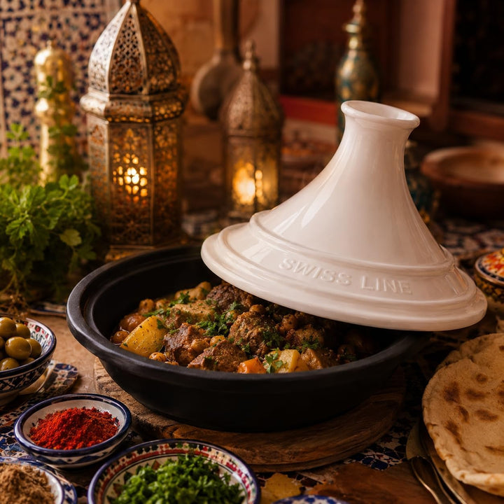 SWISS LINE Tajine 30 cm Induktion geeignet – Aluminium Schmortopf mit Keramikdeckel – Antihaft Marmo