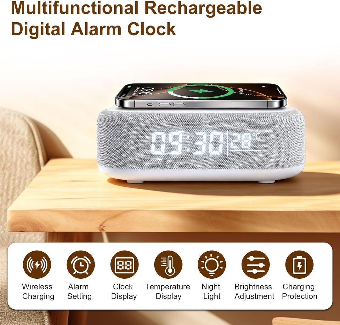 4 In1 Smart Wecker, Digitaler Tischwecker mit Licht und Ladestation, Radiowecker mit Ladefunktion &