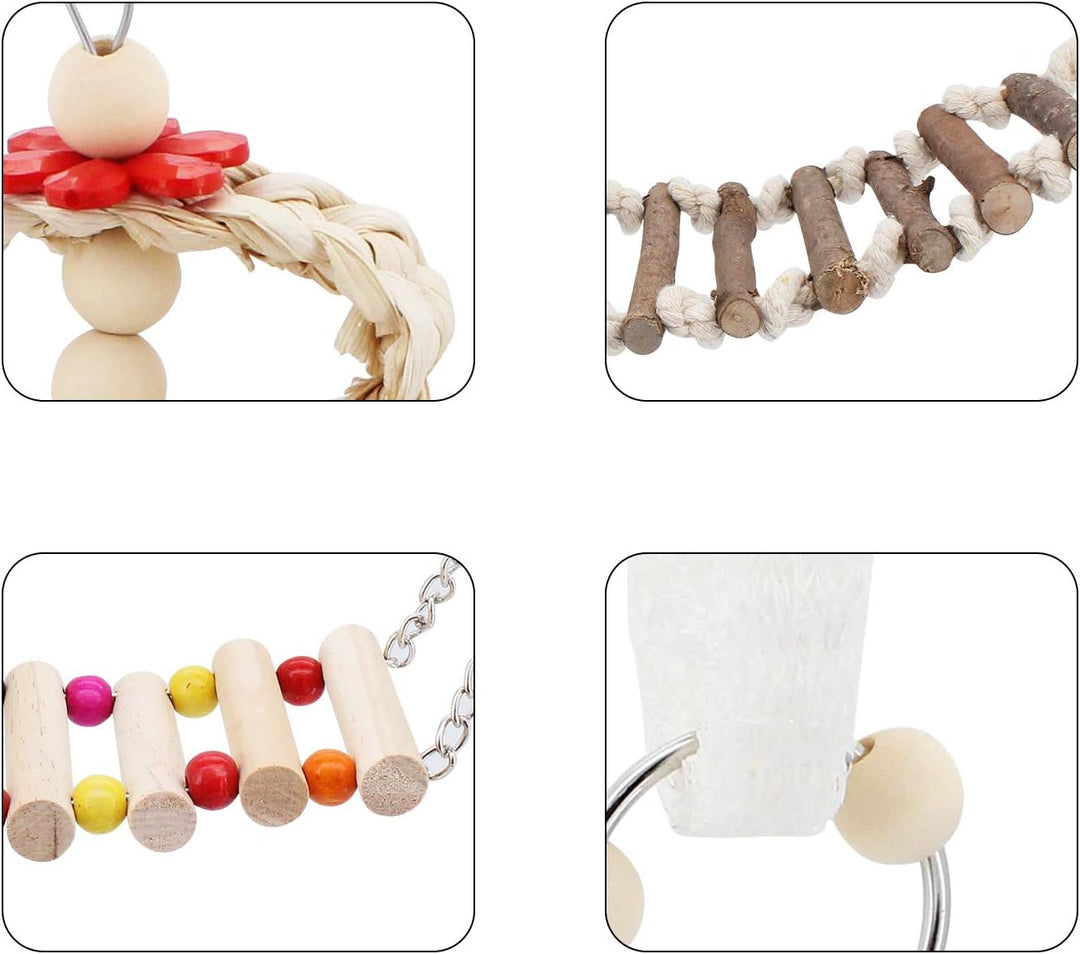 Papageienspielzeug, Spielzeug für Nymphensittiche, Vögel, Kauen, Naturholz, Hängematte, Glocke, Voge