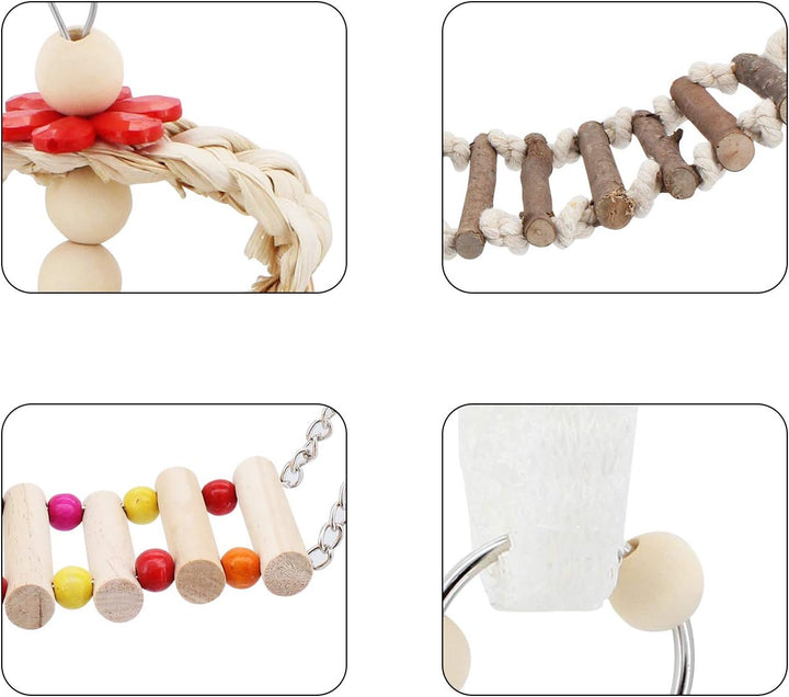 Papageienspielzeug, Spielzeug für Nymphensittiche, Vögel, Kauen, Naturholz, Hängematte, Glocke, Voge