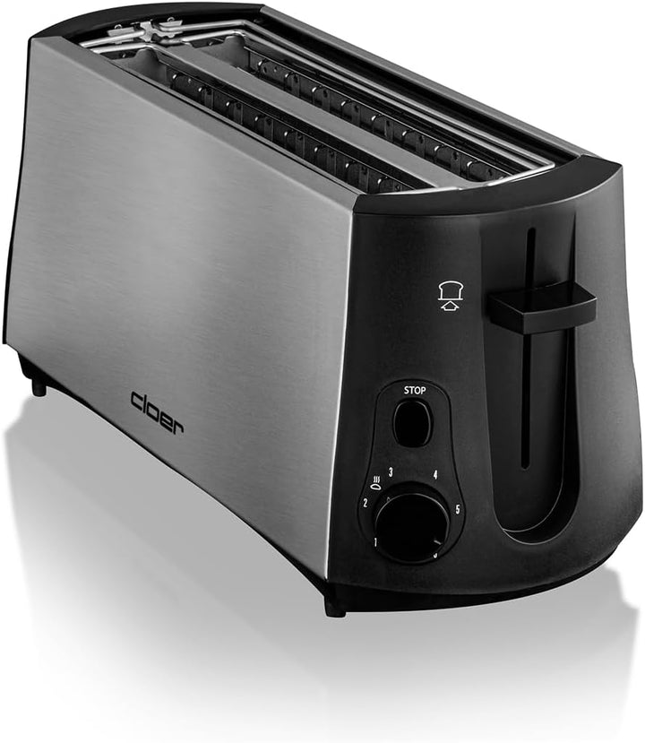 Cloer 3719 Langschlitztoaster für 4 Toastscheiben, 1380 W, integrierter Brötchenaufsatz, Nachhebevor