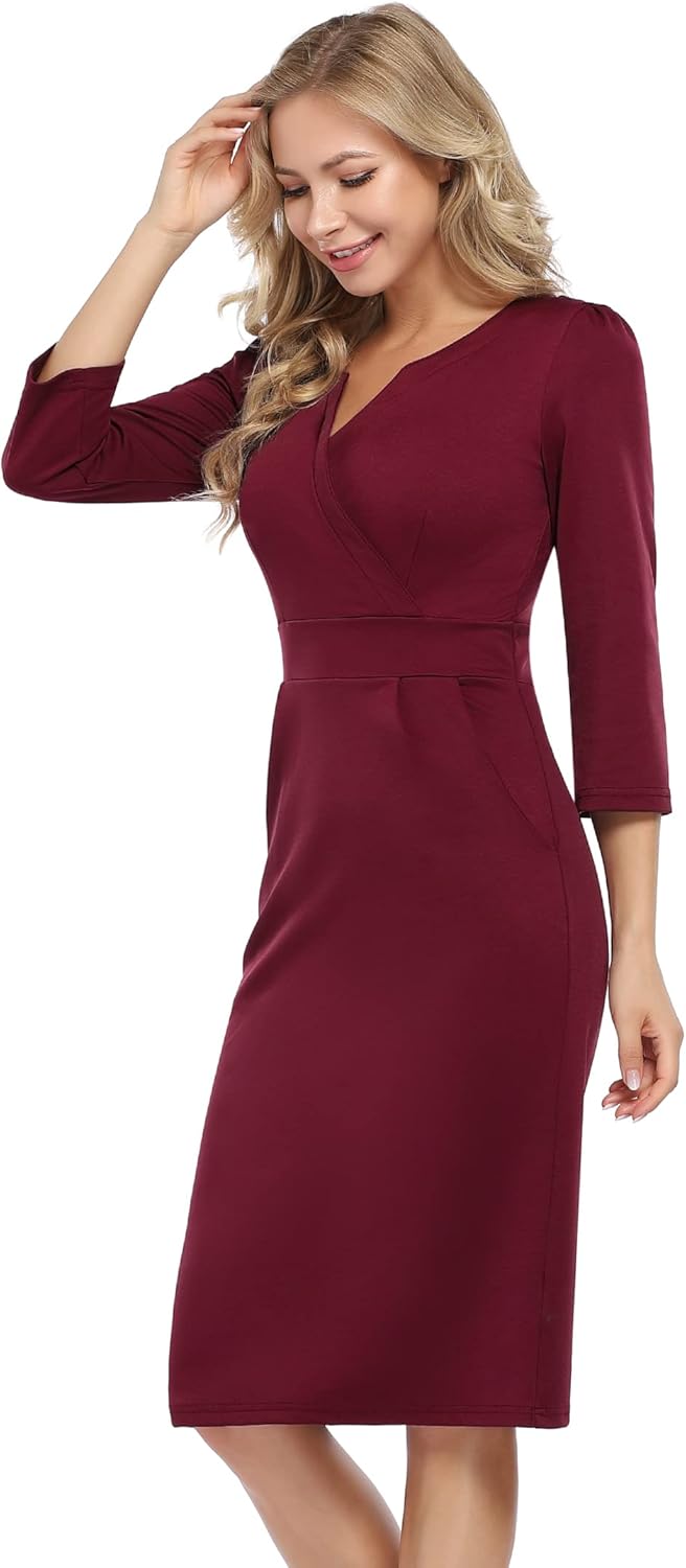 KOJOOIN Damen Elegant Etuikleider Festliches Cocktail Bleistiftkleid Knielang Business Kleider（Verpa