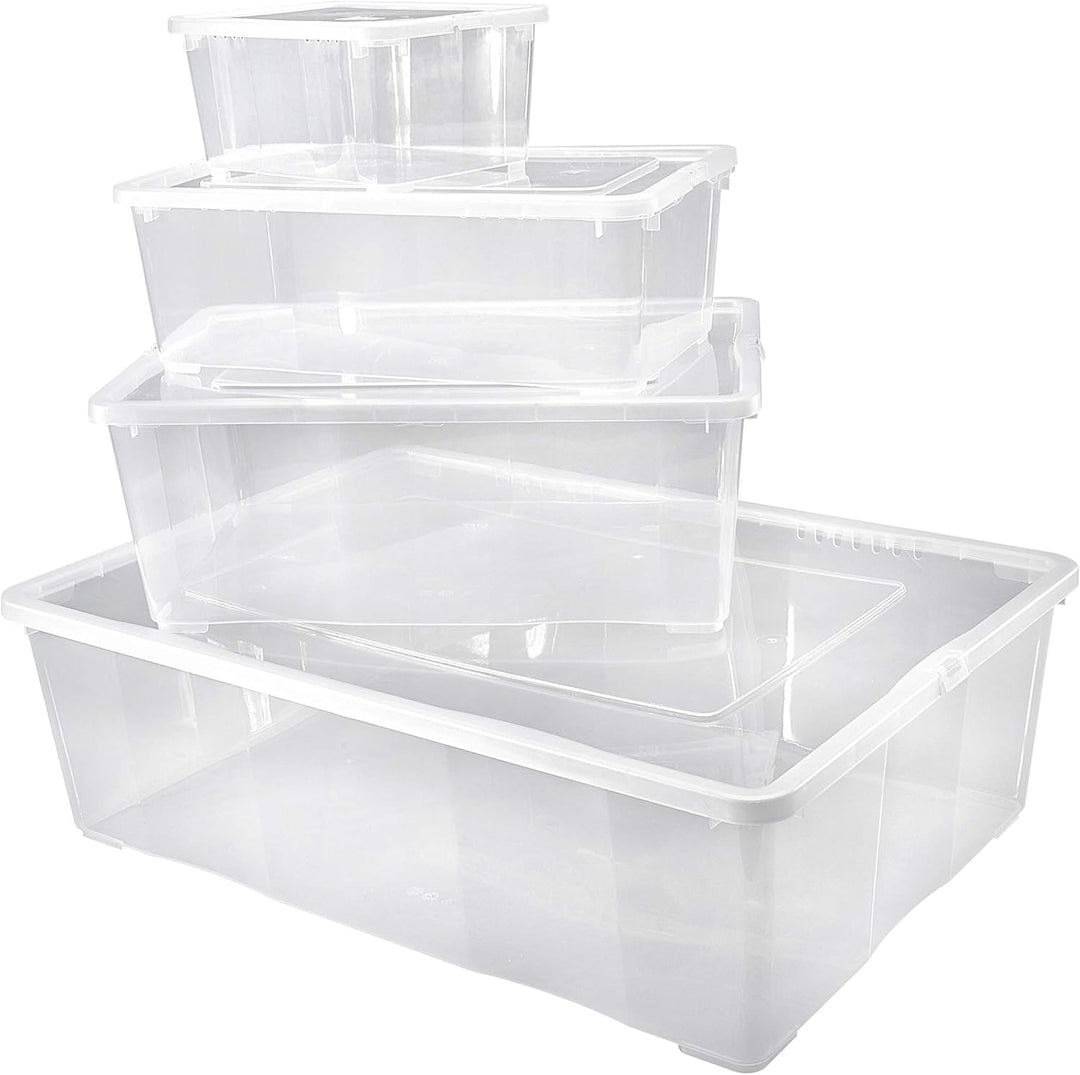 10 er Set Alpfa Schuhboxen je 5,0 Liter Inhalt - transparent mit Deckel - stapelbar 33x20x11 cm