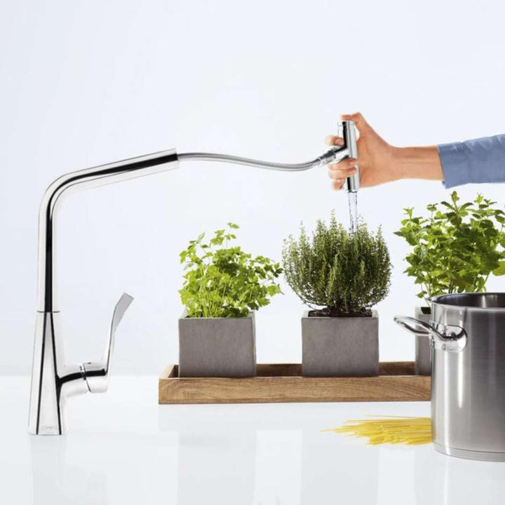 hansgrohe Küchenarmatur Metris Select mit Schlauchbox (Wasserhahn Küche 110°oder 150° schwenkbar, ho
