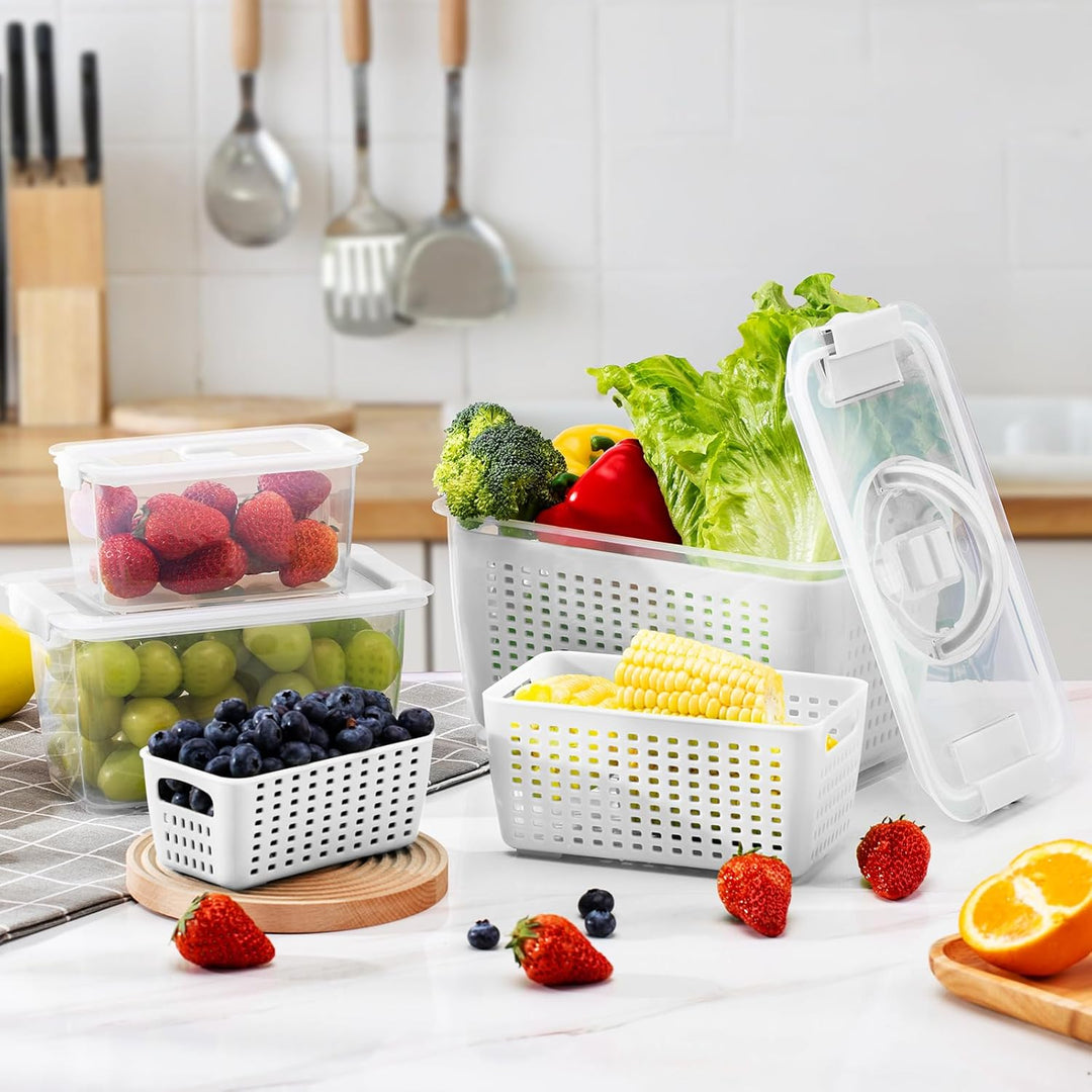 Luxear Frischhaltedosen für Gemüse Obst Aufbewahrung Kühlschrank, 3Set (4L+1,7L+0,5L) BPA Frei Frisc