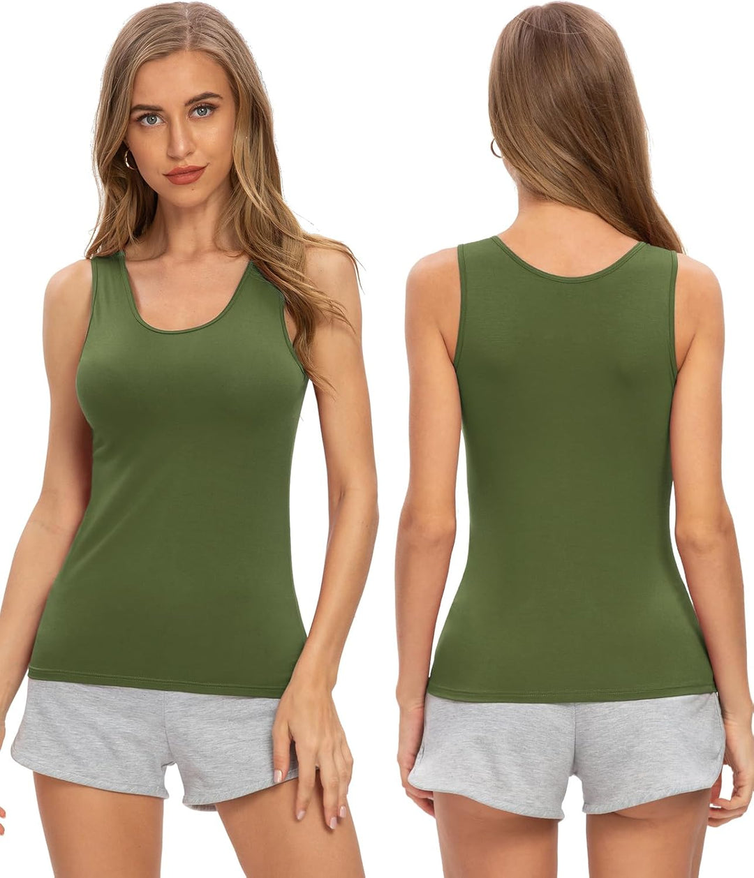 vislivin Elastische Tank Tops für Damen Unterhemden 3/4er Pack, M 4er Pack - Schwarz/Dunkelgrau/Arme