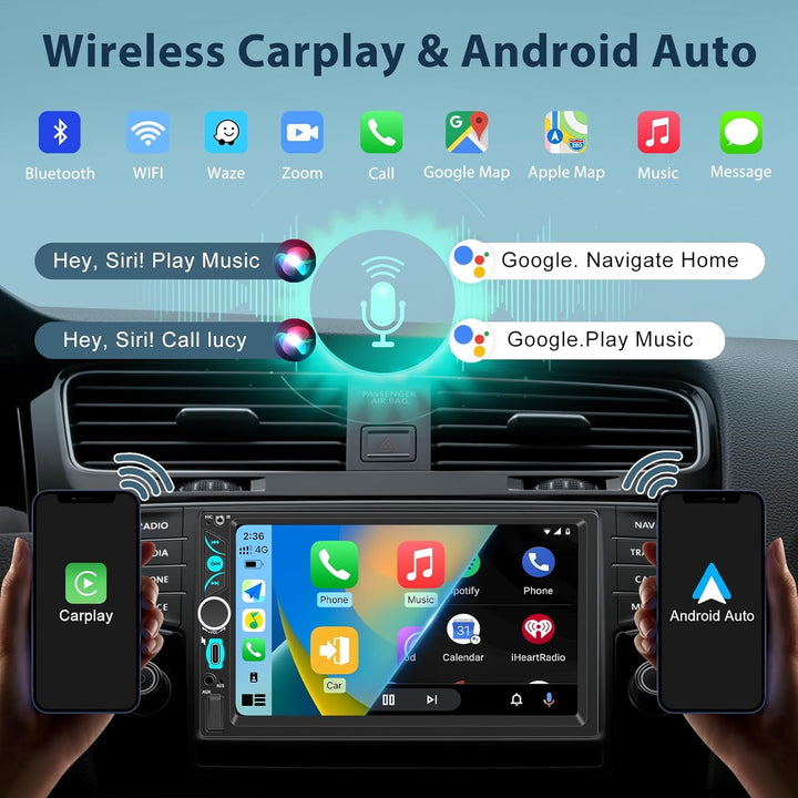 2 DIN Autoradio mit Bildschirm, Wireless Apple CarPlay Android Auto, 7 Zoll HD Touch Display Doppel-