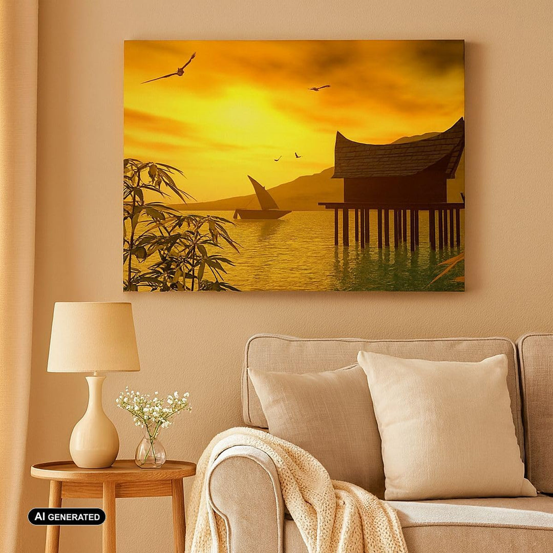 ARTTOR Bilder auf Leinwand 100x70cm Leinwandbild Asien Berg Meer Felsen Gross Wanddeko Bild Schlafzi