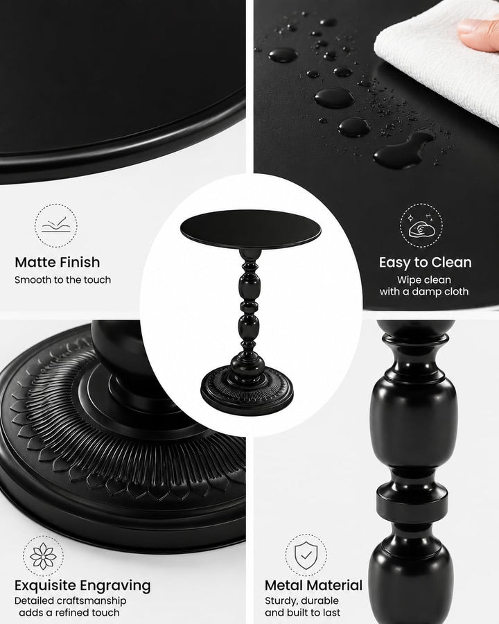Couchtisch Schwarz Rund, 2er Set Beistelltisch Rund für Wohnzimmer, Vintage Sofatisch, Kleiner Beist