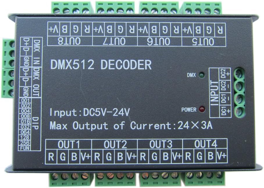 High Power 24 Channel RGB 3A/CH DMX512 Controller Led Decoder Dimmer 500Hz Flicker Free Smoother Dim