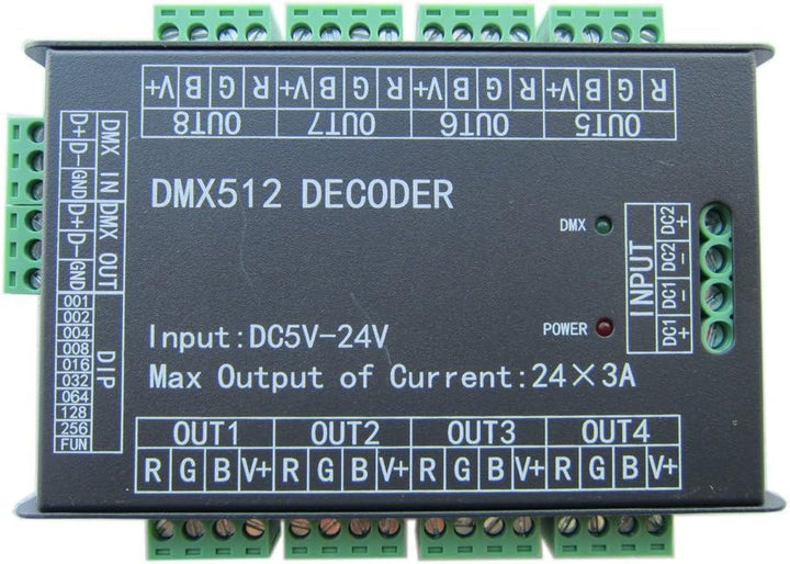 High Power 24 Channel RGB 3A/CH DMX512 Controller Led Decoder Dimmer 500Hz Flicker Free Smoother Dim