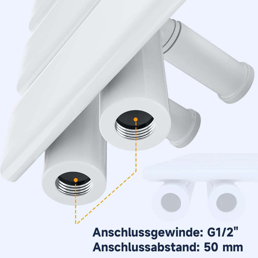 SONNI Handtuchheizkörper Flach Handtuchtrockner 1038 x 600 mm Weiss Handtuchwärmer Seitenanschluss P