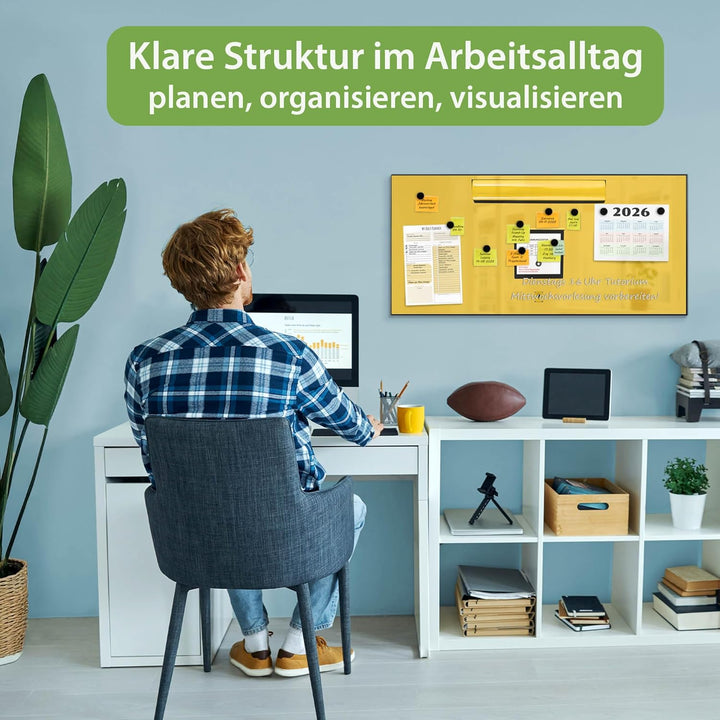 banjado Magnettafel schwarz 78 x 37cm / Magnetwand Metall/Magnetpinnwand als Memoboard/Pinnwand Magn