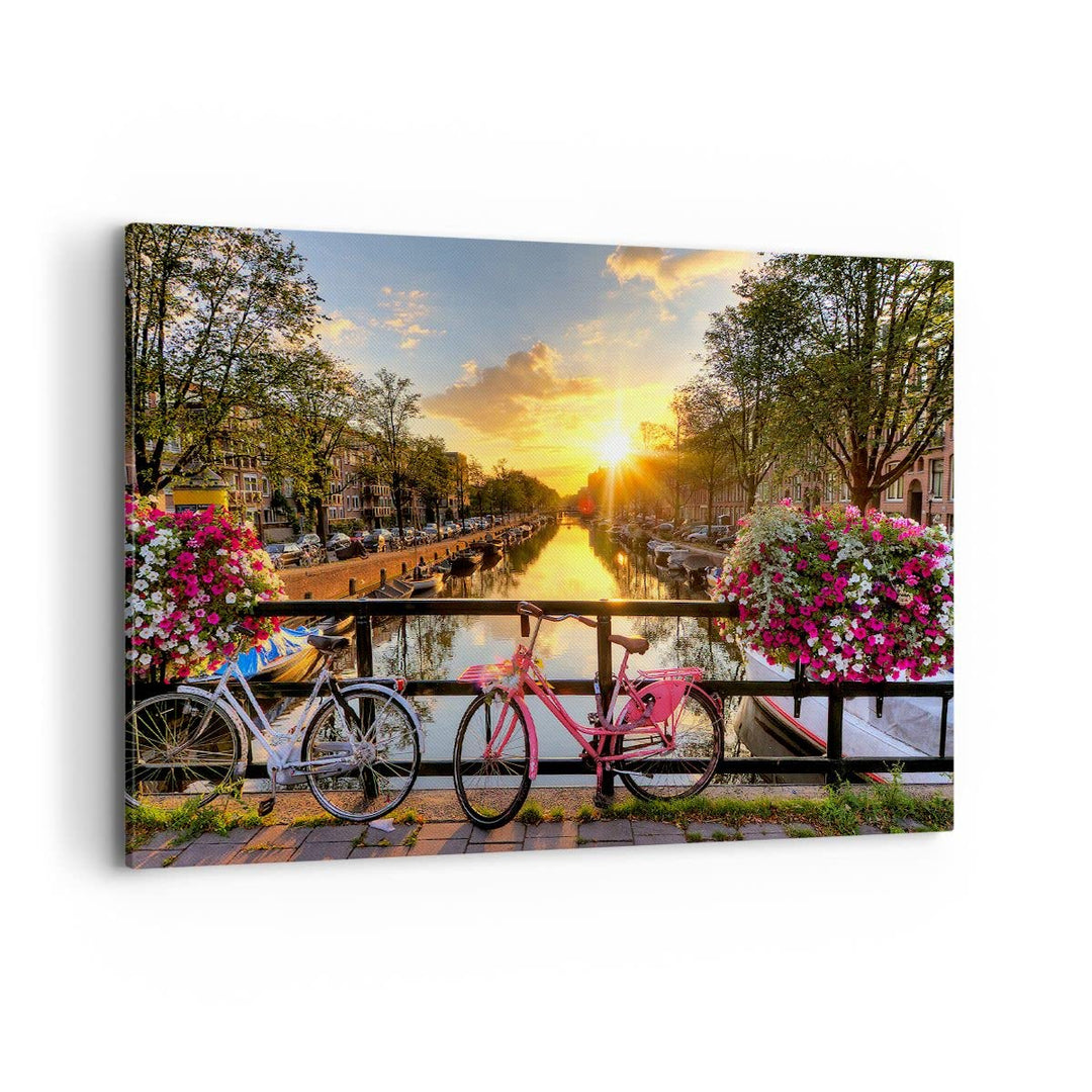 Bilder auf Leinwand 100x70cm Leinwandbild Bikes Kanal Amsterdam Architektur Gross Wanddeko Bild Schl