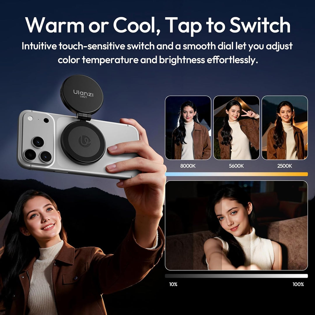 ULANZI LM21 Magnetische Selfie Licht, Selfie Ringlicht für iPhones, Handy Ringlicht mit 3 Farbtemper