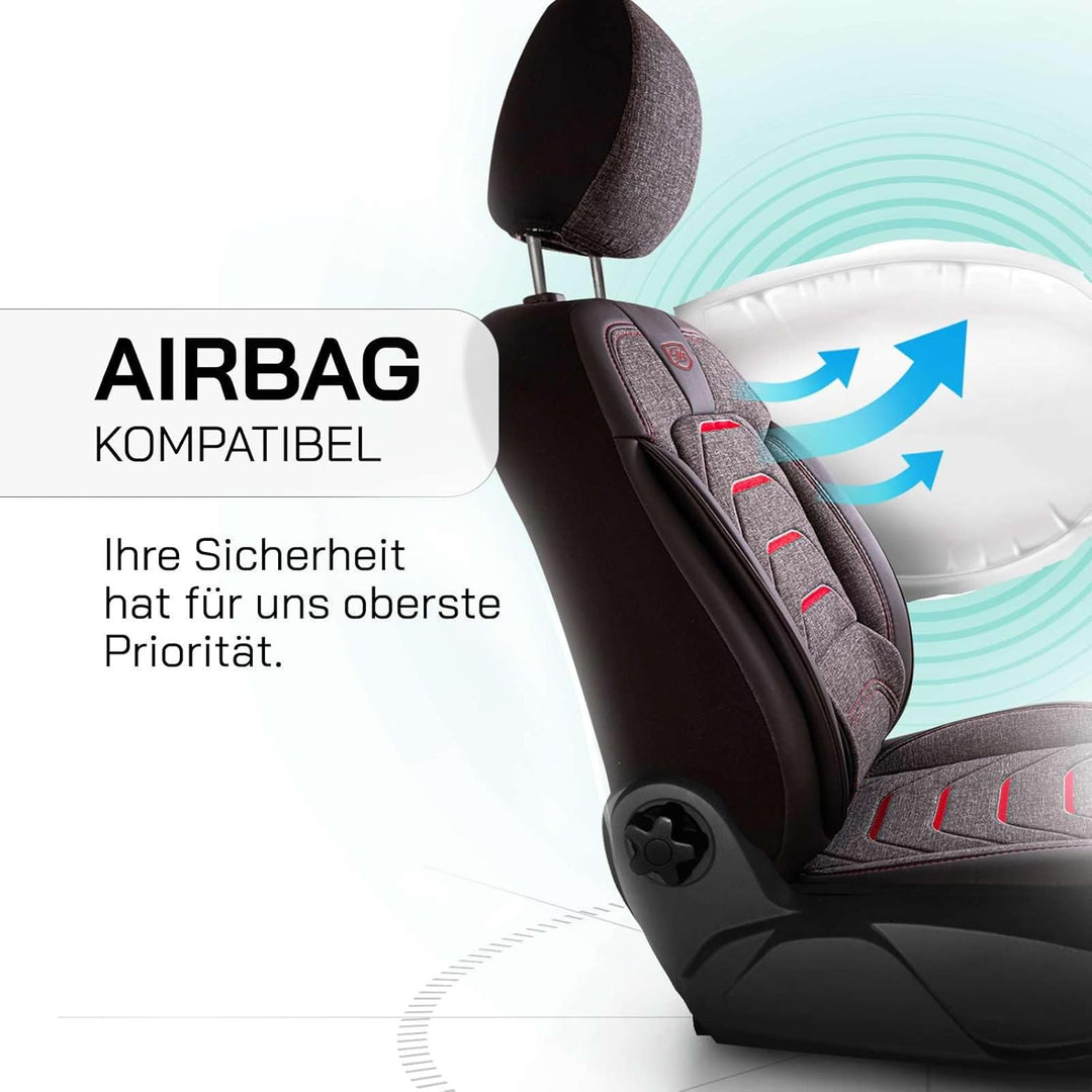 Autositzbezüge Universal für PKW & SUV - Premium Vordersitze Auto Sitzbezug aus Leinen, Rauchgrau-Ro