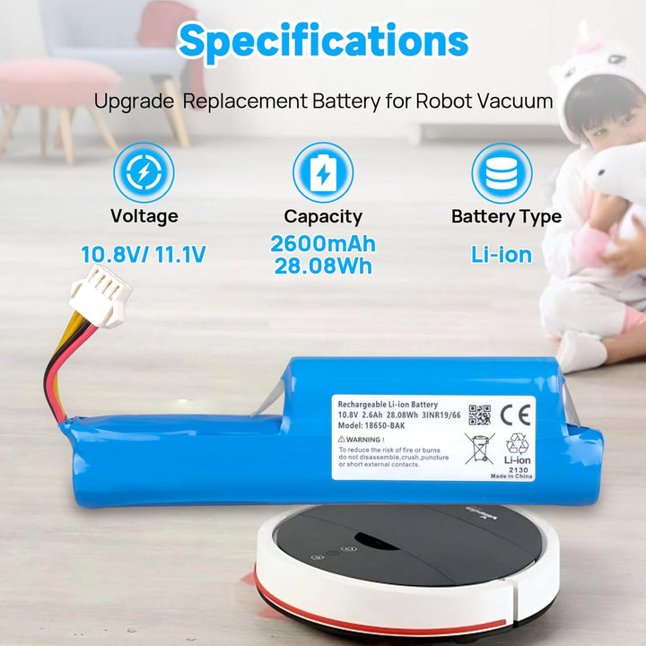 2600 mAh Akku Kompatibel mit Vileda VR 102, VR One, VR 201 PetPro, VR 303 Saugroboter, Ersatz Kompat