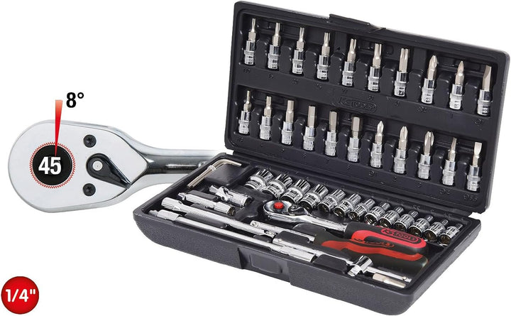 KS Tools 918.0648 1/4 Zoll CHROMEplus Steckschlüssel-Satz | inklusive Umschaltknarre, 45-Zahn | hoch