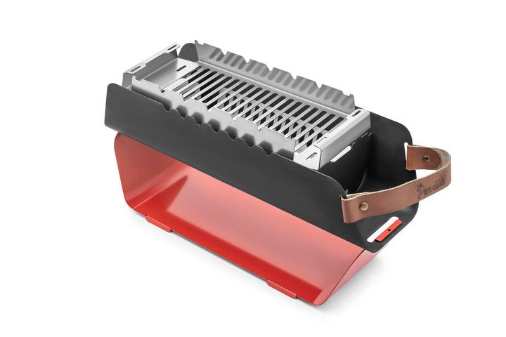 FUMO Holzkohlegrill – Mobiler Tischgrill mit Edelstahlrost & Spiesshalter – Tragbarer Grill für Camp