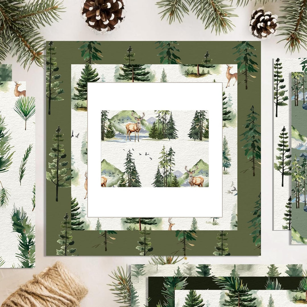 Waldmuster Scrapbooking Papier 30x30 cm, 24 Blatt/12 Designs Doppelseitiges Bastelpapier, Weihnachts