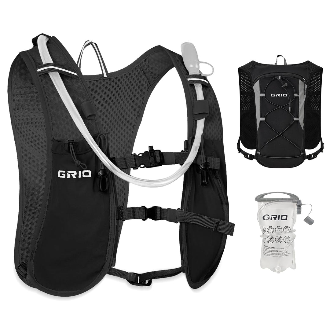 GRIO Laufweste mit 1.5L Trinksystem, Leichte Hydration Weste für Damen & Herren, Atmungsaktiv & Refl