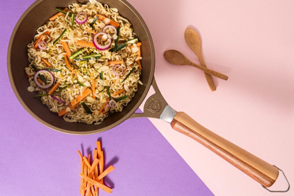 Luchetti Wok mit Antihaftbeschichtung für Induktion, 24 cm, aus Aluminium mit abnehmbarem Griff für