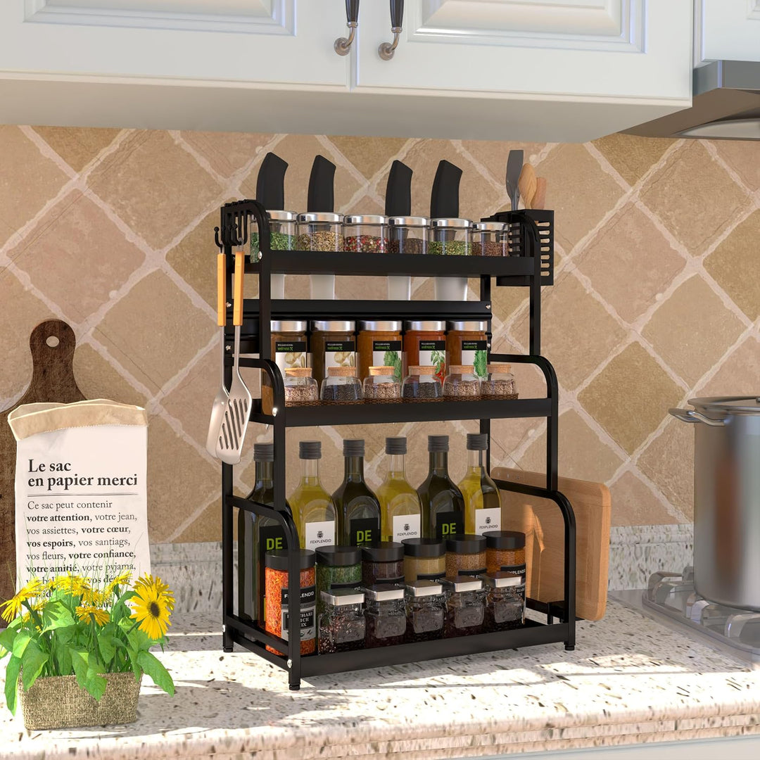 FEXPLENDID spices organizer, küchenregal arbeitsplatte, 63x49x22.5cm, Stahl, gewürz organizer, küche
