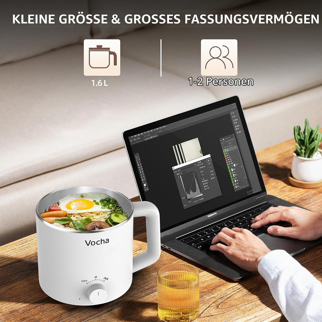 Vocha Elektrische Hot Pot Topf, 1.6L Kleiner Elektrischer Kochtopf, Tragbare Schneller Nudelkocher,