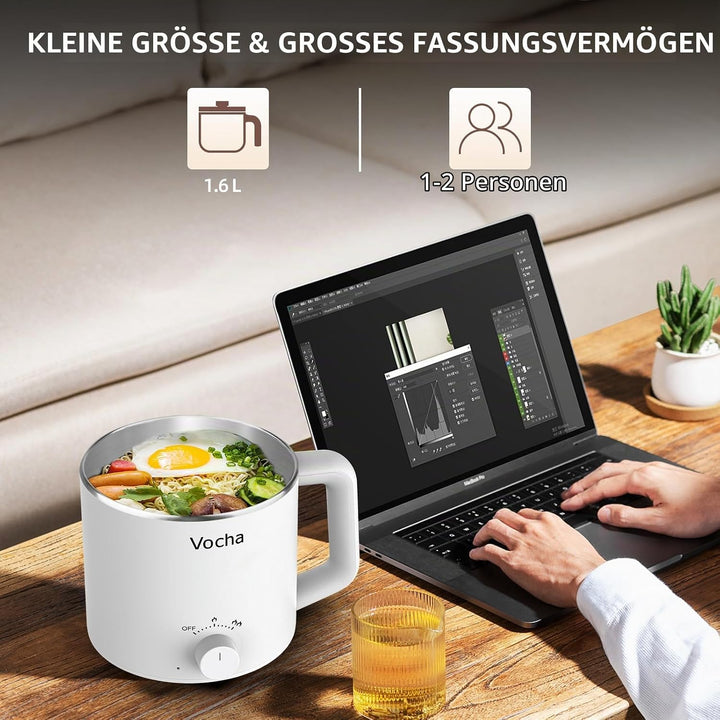 Vocha Elektrische Hot Pot Topf, 1.6L Kleiner Elektrischer Kochtopf, Tragbare Schneller Nudelkocher,