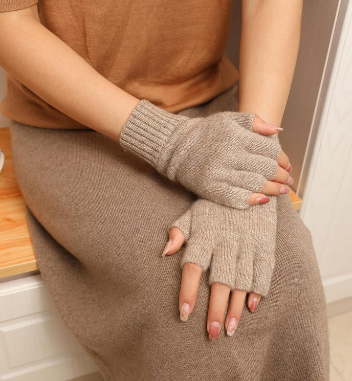 Prettystern Unisex Kaschmir-Wolle Halbfinger kurzfingerhandschuhe Fingerlinge Handschuhe für Damen: