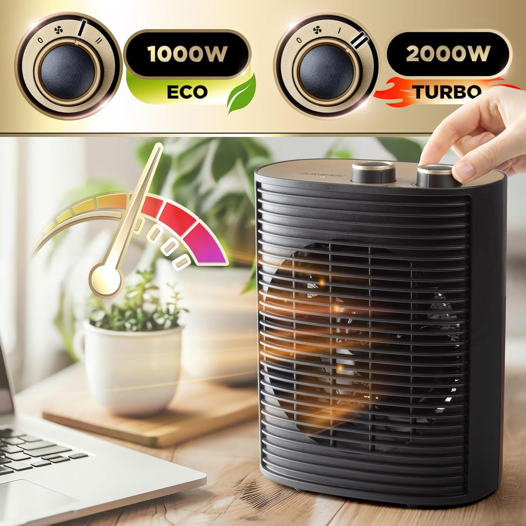 Duronic Heizlüfter, 2000 Watt Elektroheizung für Steckdose, kleine Mini Heizung als Fusswärmer, Elek