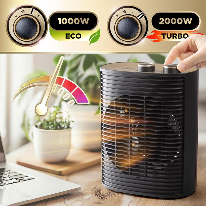 Duronic Heizlüfter, 2000 Watt Elektroheizung für Steckdose, kleine Mini Heizung als Fusswärmer, Elek