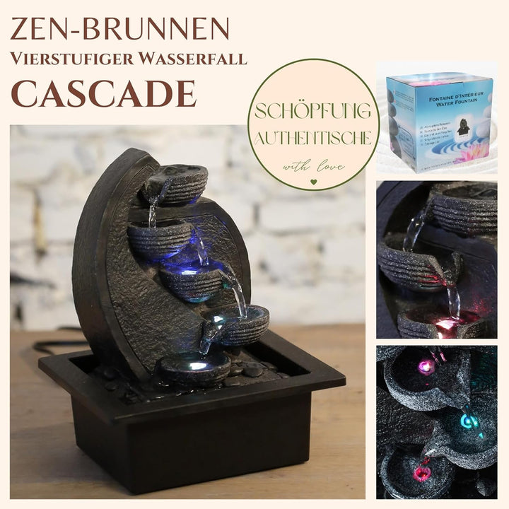 Zen'Light - Zimmerbrunnen Wasserfall V2 4 Ebenen in Natursteinoptik mit farbigem LED-Licht - Moderne