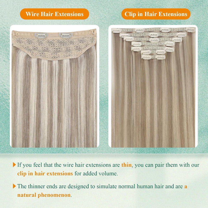 Easyouth Extensions Echthaar mit Draht Haarteile Echthaar Draht 80g 16 Zoll Farbe Ash Brown Mix Plat