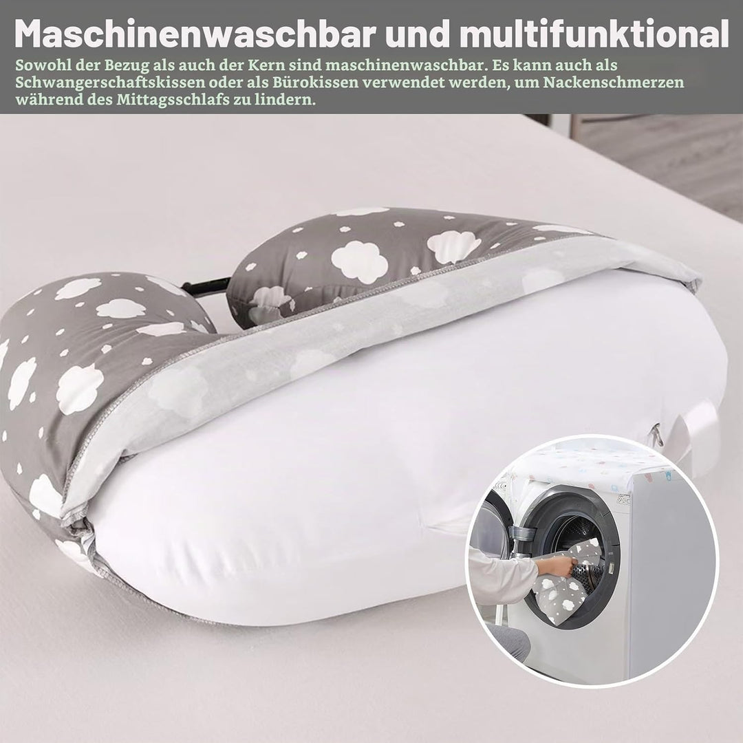 Stillkissen, Stillkissen Stützkissen für Mutter und Baby, Pregnancy Pillow mit 100% Baumwollbezug, V