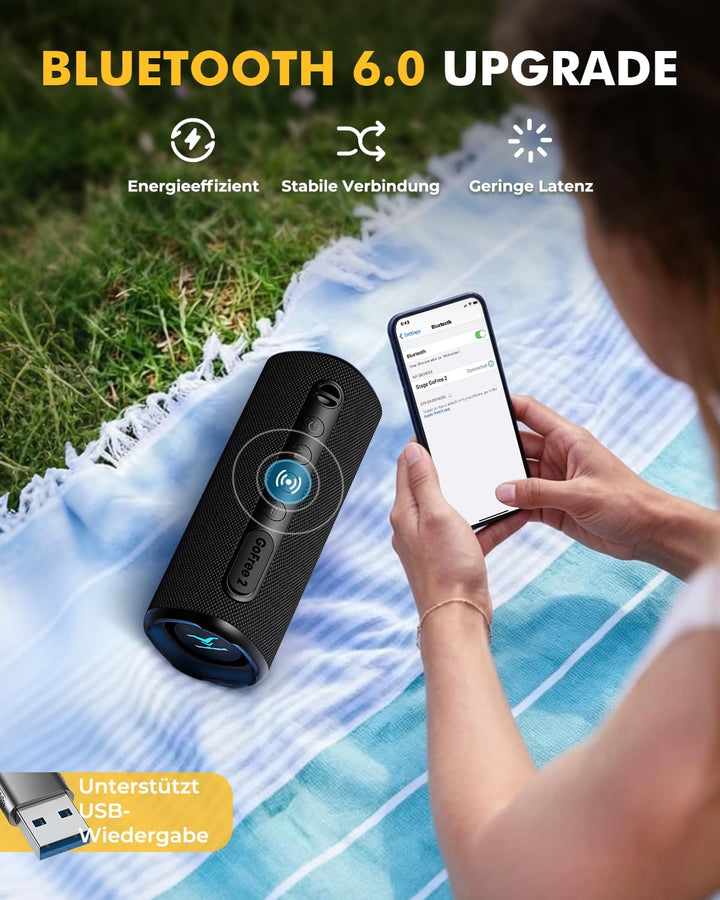 StageSound Outdoor Bluetooth Lautsprecher, Bluetooth 6.0 Musikbox mit 40W Peak Satter Bass, IP67 Was