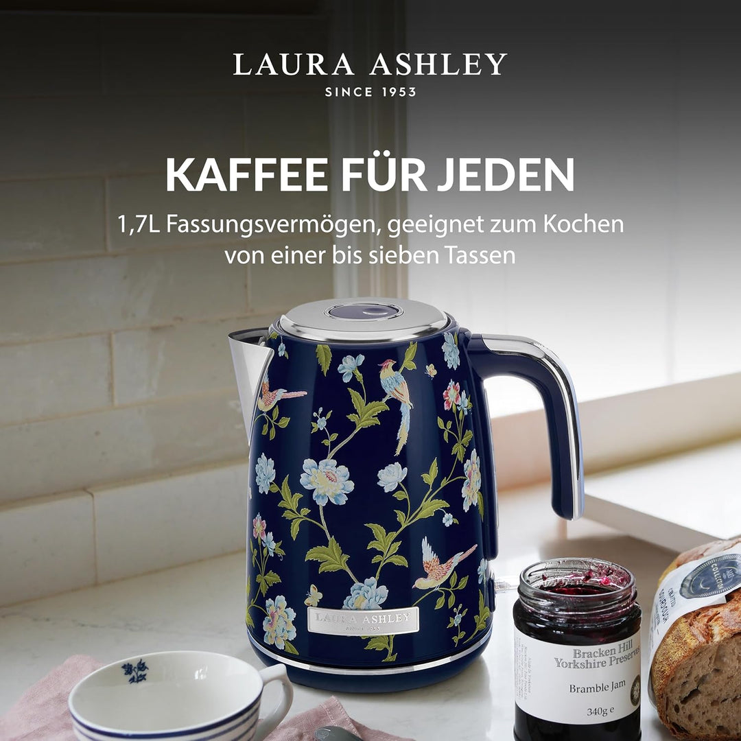 Laura Ashley Elveden Navy Kabelloser Elektrischer Wasserkocher von VQ. Edelstahl-Wasserkocher 1.7 Li