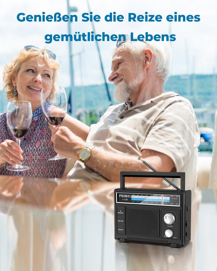 PRUNUS J-136 AM FM UKW Radio Klein, Tragbares Radio Batteriebetrieben oder AC-Strom, Kofferradio mit