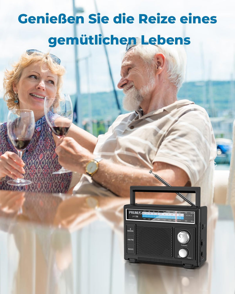 PRUNUS J-136 AM FM UKW Radio Klein, Tragbares Radio Batteriebetrieben oder AC-Strom, Kofferradio mit