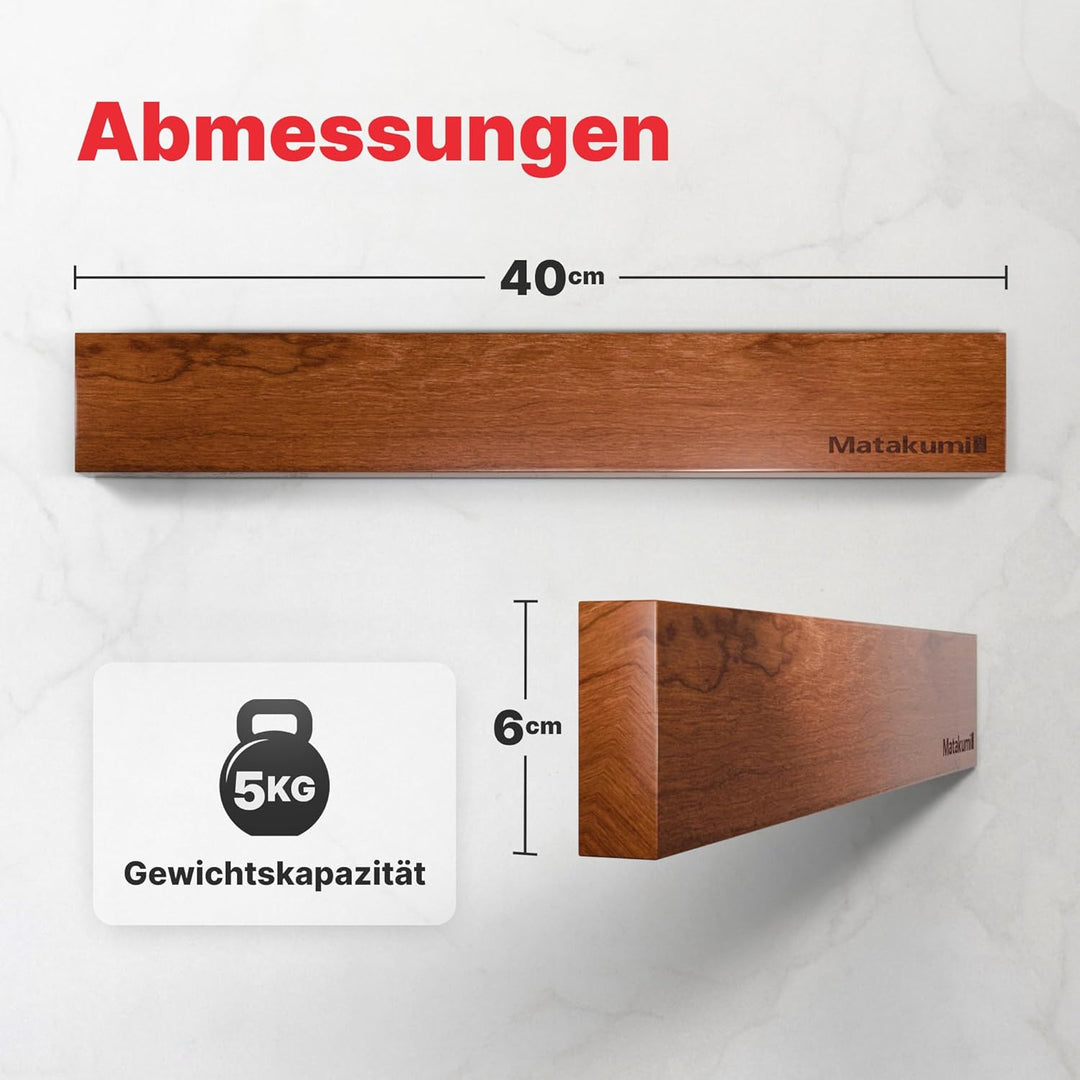 Matakumi Magnetleiste Messer 40x6cm Akazienholz - Messerleiste Magnetisch Selbstklebend oder Schraub