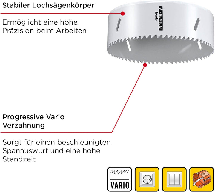 kwb HSS Bi-Metall-Lochsäge Ø 127 mm, 8% kobaltlegiert mit progressiver Vario-Zahnung und hoher Präzi