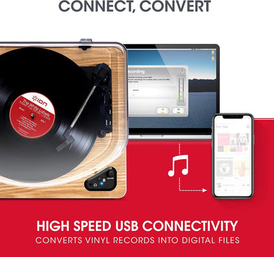 ION Audio Air LP - Vintage USB Bluetooth Plattenspieler mit drei Geschwindigkeitsstufen und Vinyl zu