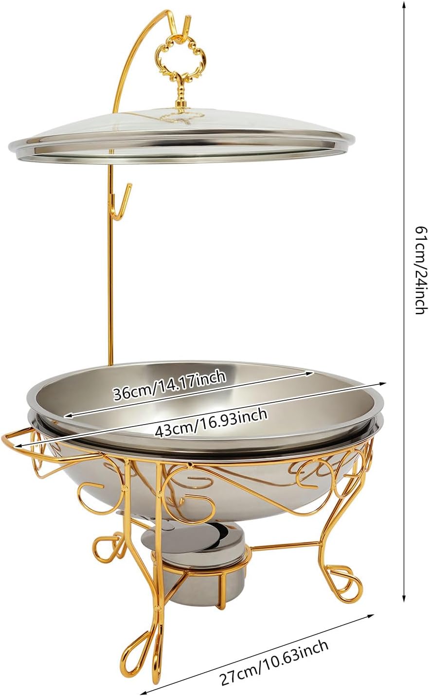 Under Chafing Dish 6L Gold, Edelstahl Speisenwärmer mit Deckelhaken &amp; Warmhaltebehälter, Buffet Warm