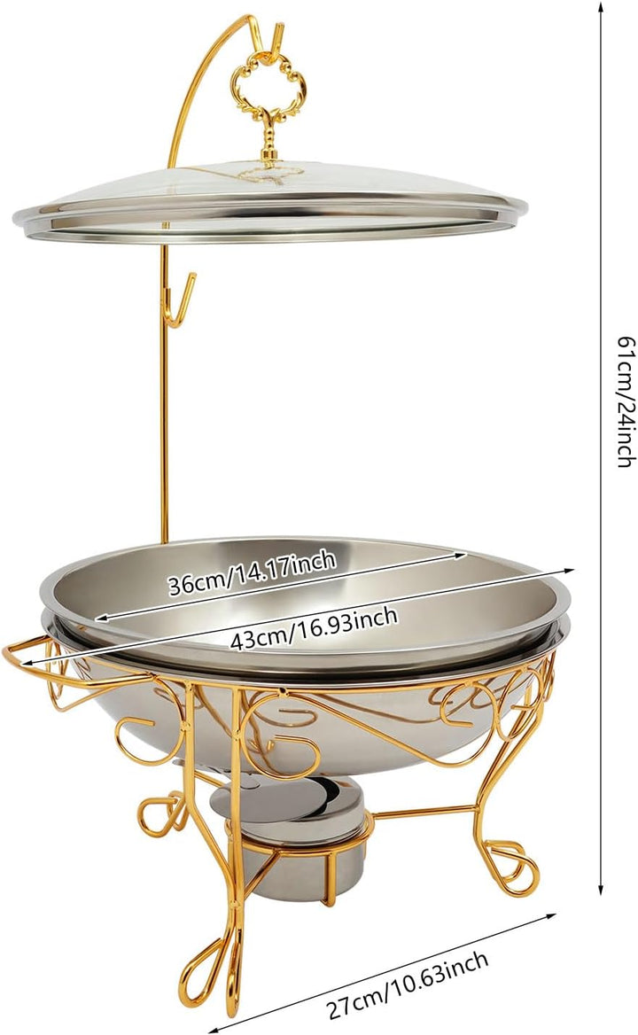 Under Chafing Dish 6L Gold, Edelstahl Speisenwärmer mit Deckelhaken &amp; Warmhaltebehälter, Buffet Warm