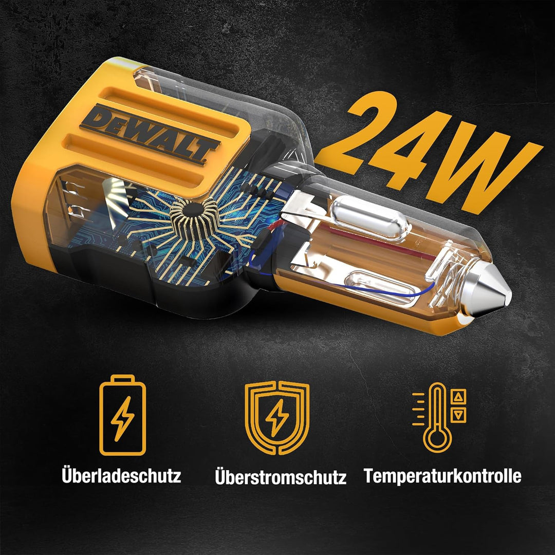 DEWALT 2-Port Mobile USB Charger, 24W Schwarz/gelb, Schwarz/gelb