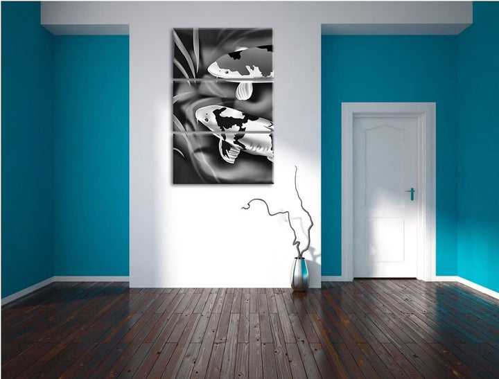 Pixxprint Edle Koi Karpfen Kunst als Leinwandbild | Grösse: 3 Teilig (120x80) | Wandbild| Kunstdruck