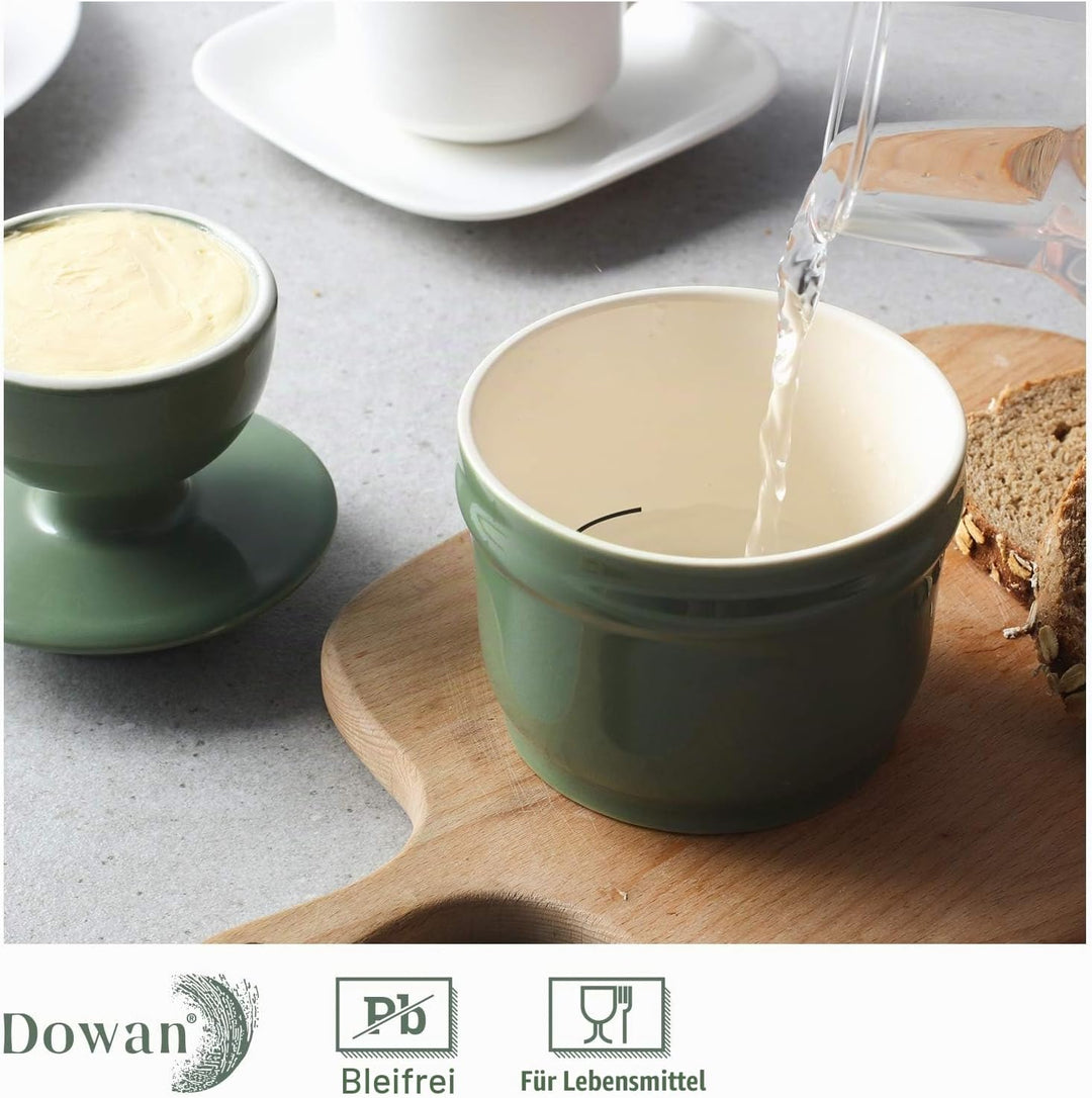 DOWAN Buttertopf aus Porzellan, Butterbehälter mit Wasserlinie, französische Butterdose für weiche f